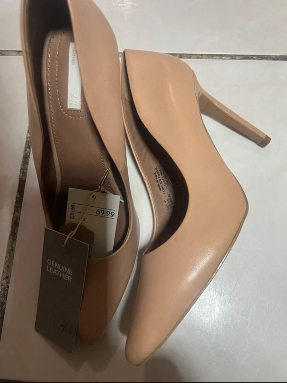 H&M Nude Leather Pointed Toe High Heels